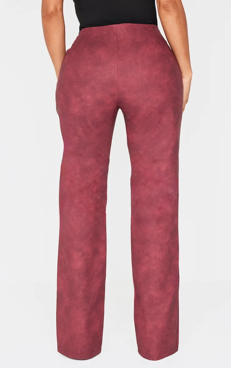 Shape Burgundy Faux Leather Lace Up Flare Trousers sold by Pretty Little Thing product image thumbnail 3