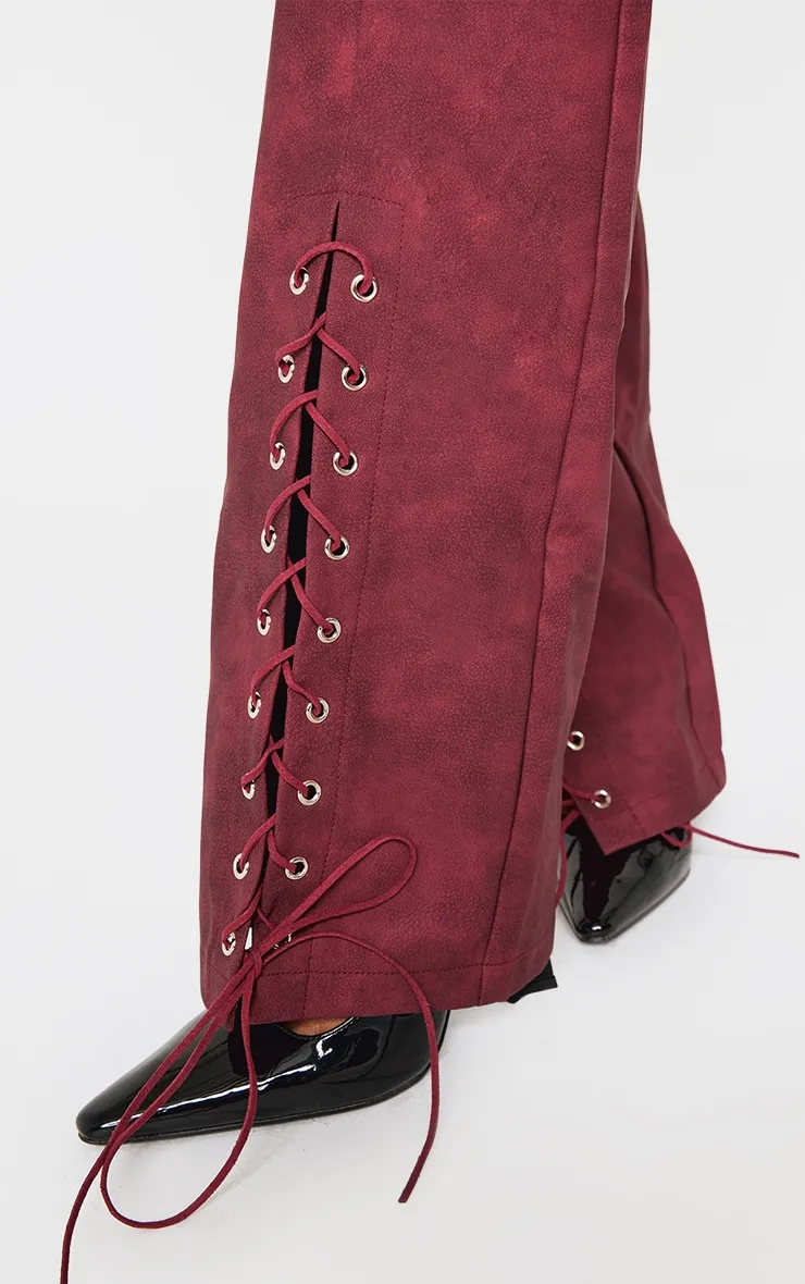 Shape Burgundy Faux Leather Lace Up Flare Trousers sold by Pretty Little Thing product image thumbnail 4
