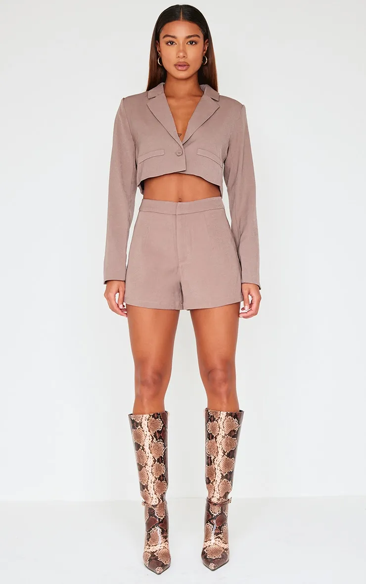 Mocha Tailored High Waist Shorts sold by Pretty Little Thing