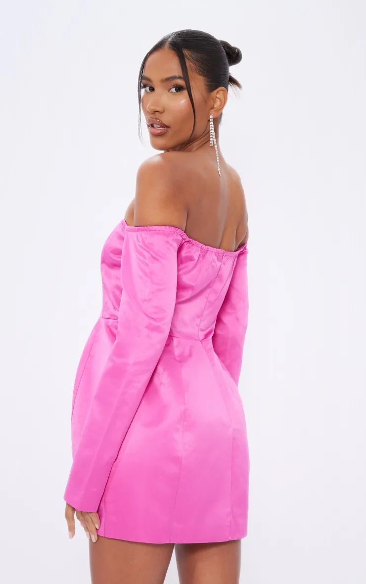 Fuschia Satin Corset Bardot Bodycon Dress sold by Pretty Little Thing product image thumbnail 2