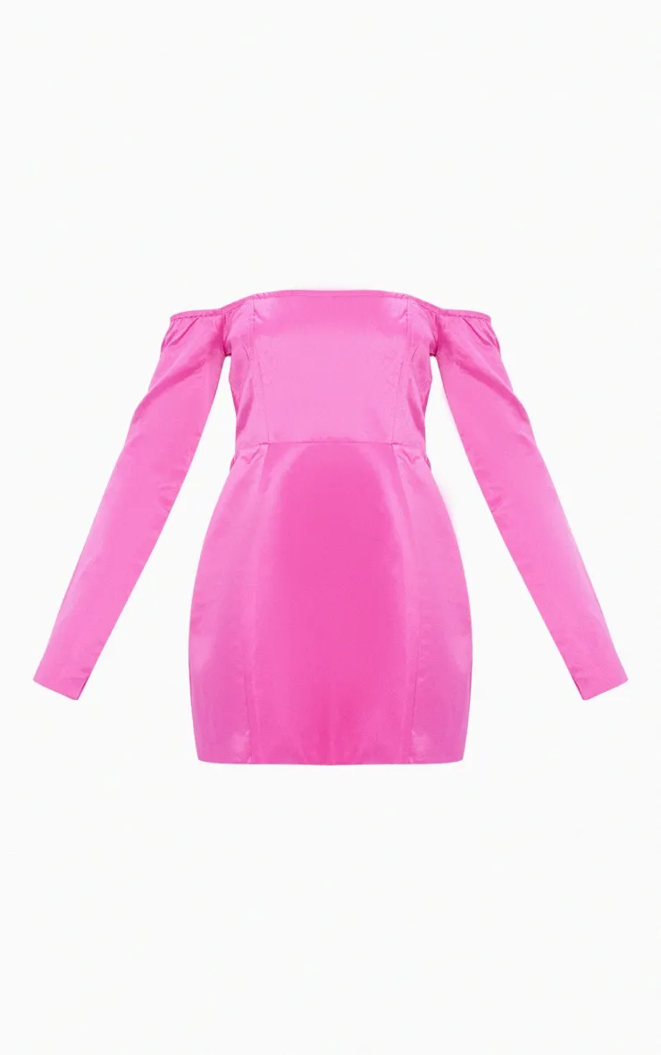Fuschia Satin Corset Bardot Bodycon Dress sold by Pretty Little Thing product image thumbnail 5