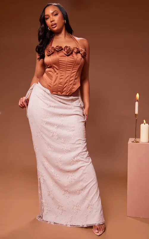 Plus Cream Floral Lined Mesh Tie Side Low Rise Maxi Skirt sold by Pretty Little Thing