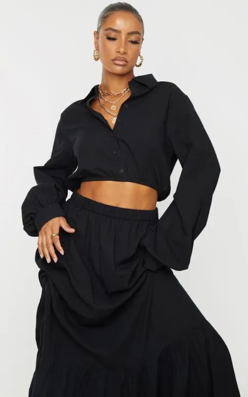 Black Linen Feel Button Front Cropped Shirt sold by Pretty Little Thing