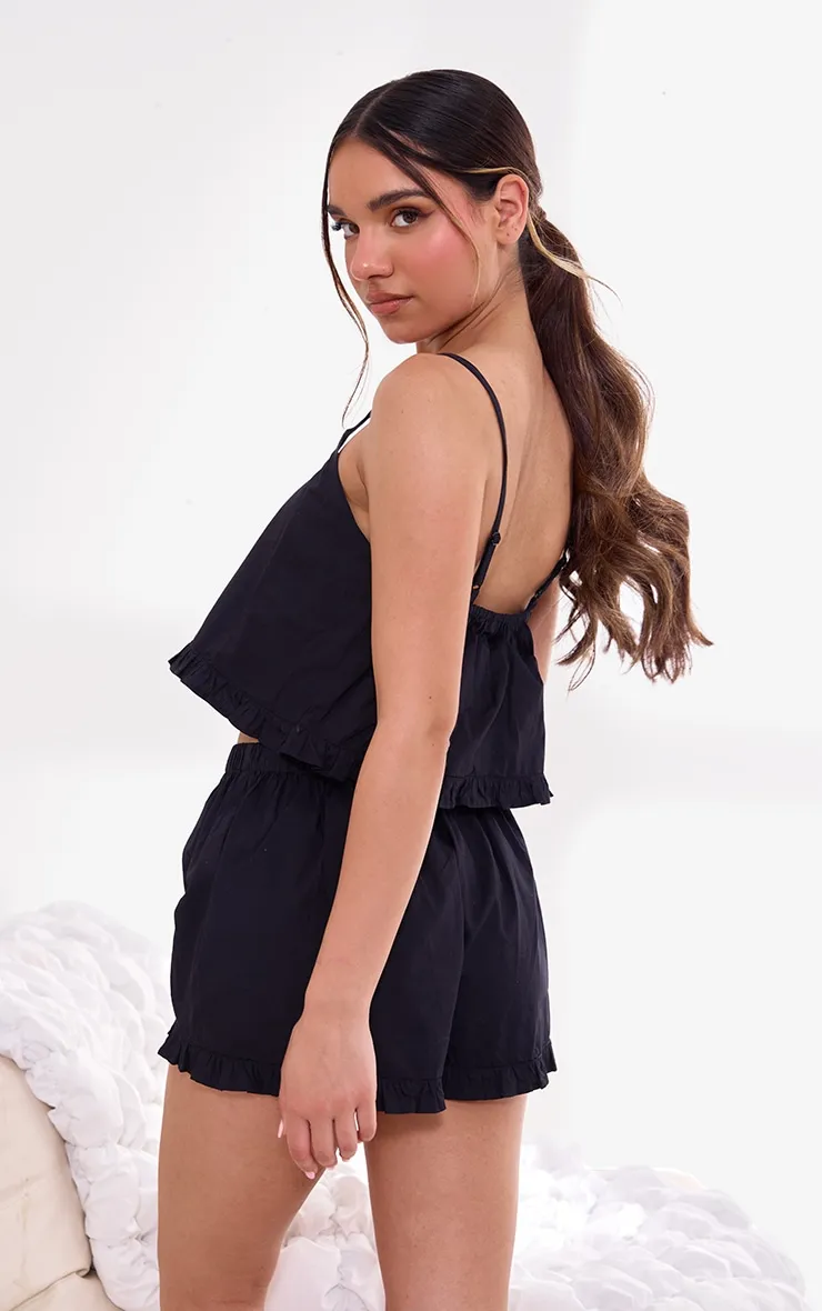 Black Woven Frill Edge Cami And Button Short Pj Set sold by Pretty Little Thing product image thumbnail 2