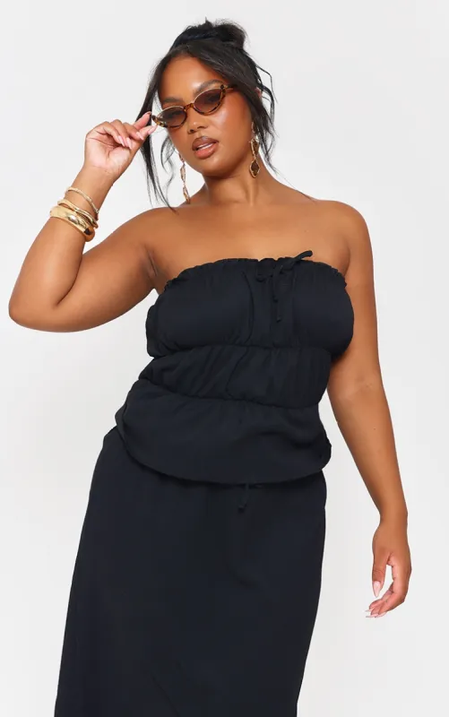 Plus Black Frill Trim Tie Front Bandeau Long Top sold by Pretty Little Thing