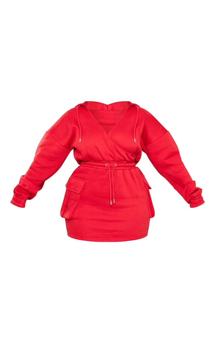 Shape Red Plunge Wrap Utility Pocket Sweater Dress sold by Pretty Little Thing product image thumbnail 4