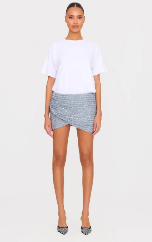 Blue Grey Textured Sequin Mini Skirt sold by Pretty Little Thing