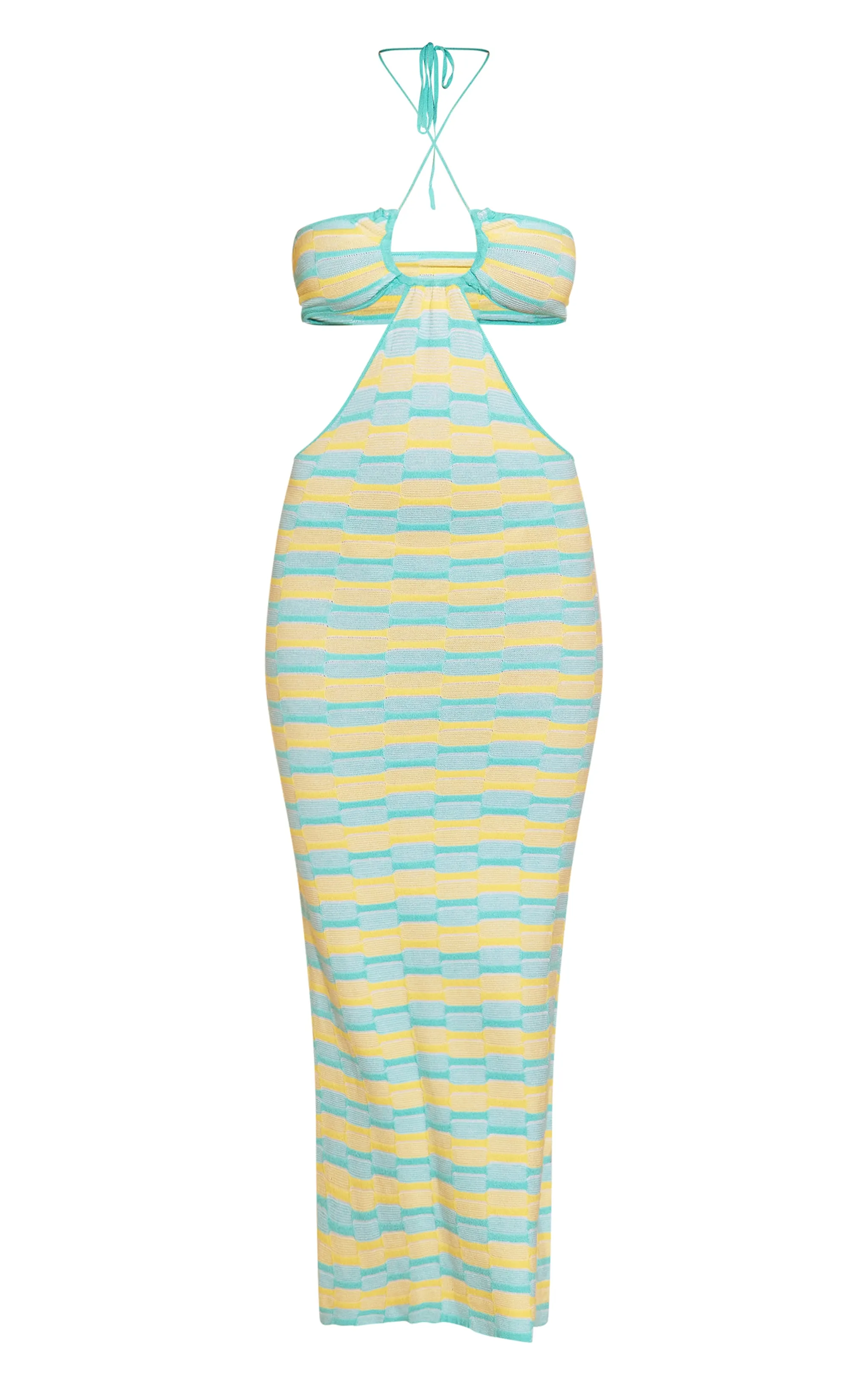 Turquoise Contrast Textured Knit Cut Out Halterneck Maxi Dress sold by Pretty Little Thing product image thumbnail 5