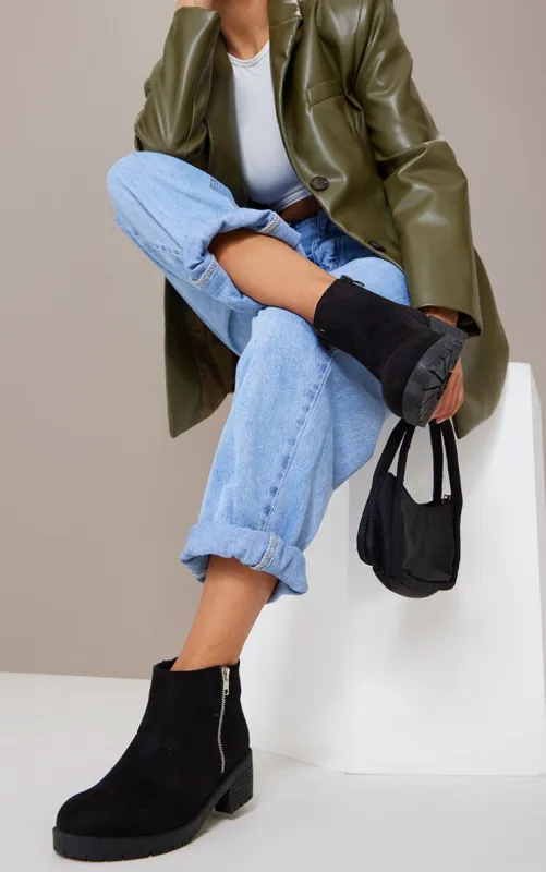 Black Faux Suede Zip Ankle Boots sold by Pretty Little Thing