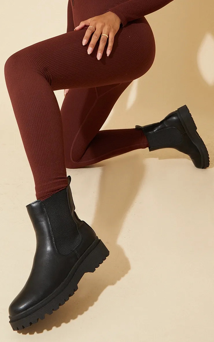 Black Pu Round Toe Chelsea Ankle Boots sold by Pretty Little Thing product image thumbnail 2