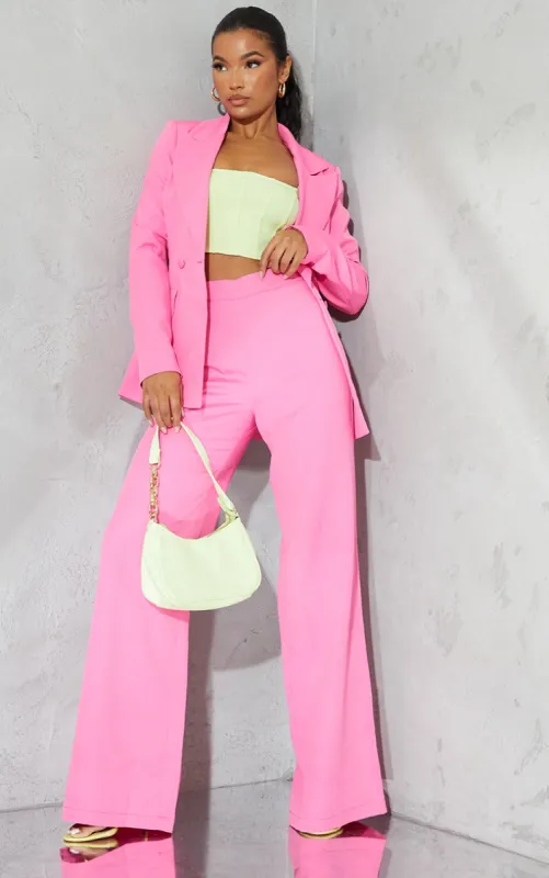 Bright Pink Woven High Waisted Tailored Wide Leg Trousers sold by Pretty Little Thing