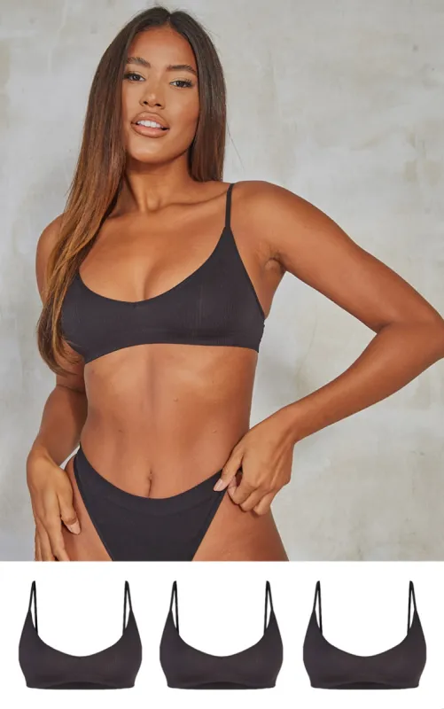 Black Seamless Rib Scoop Neck Bra 3 Pack sold by Pretty Little Thing