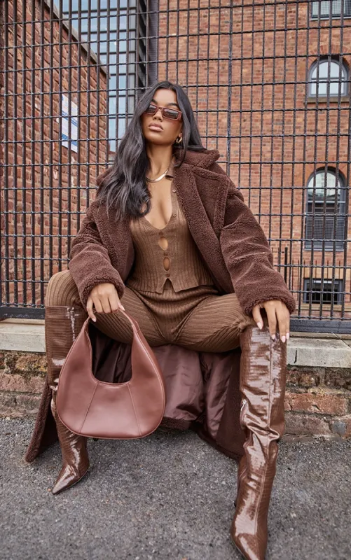 Chocolate Teddy Bear Borg Coat sold by Pretty Little Thing