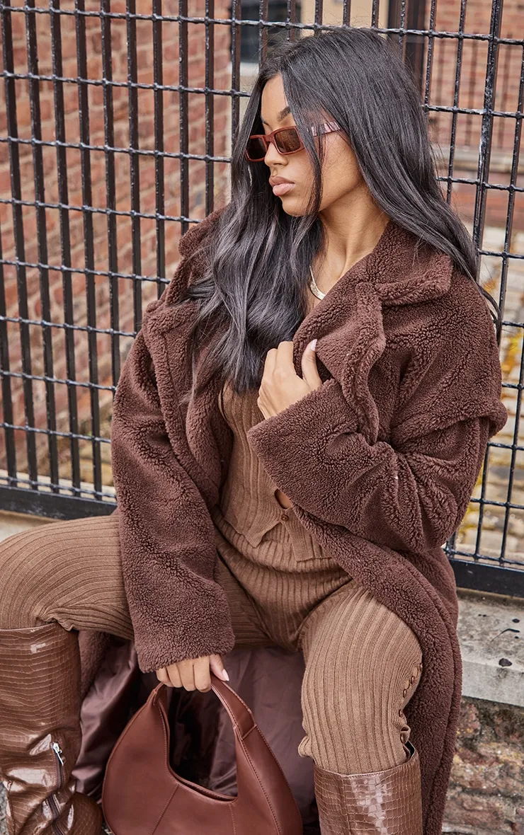 Chocolate Teddy Bear Borg Coat sold by Pretty Little Thing product image thumbnail 4