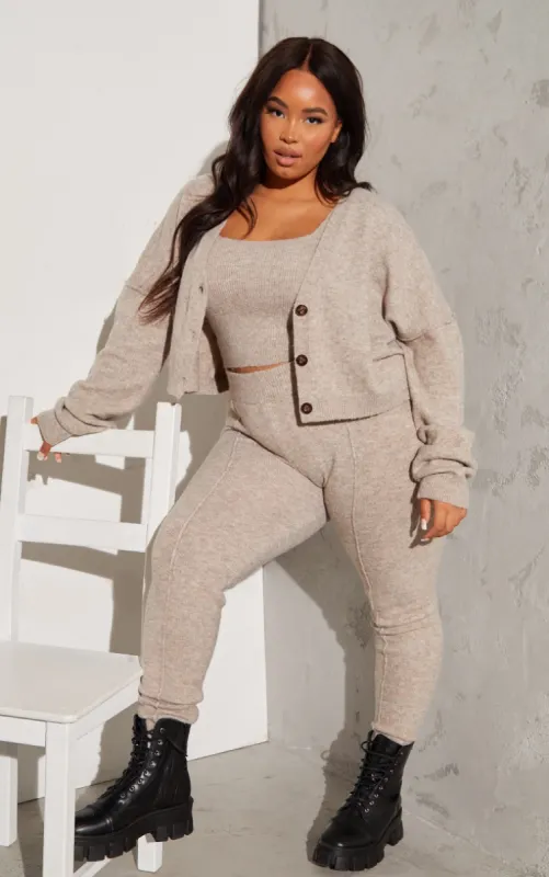 Plus Oatmeal Knitted High Waisted Leggings sold by Pretty Little Thing