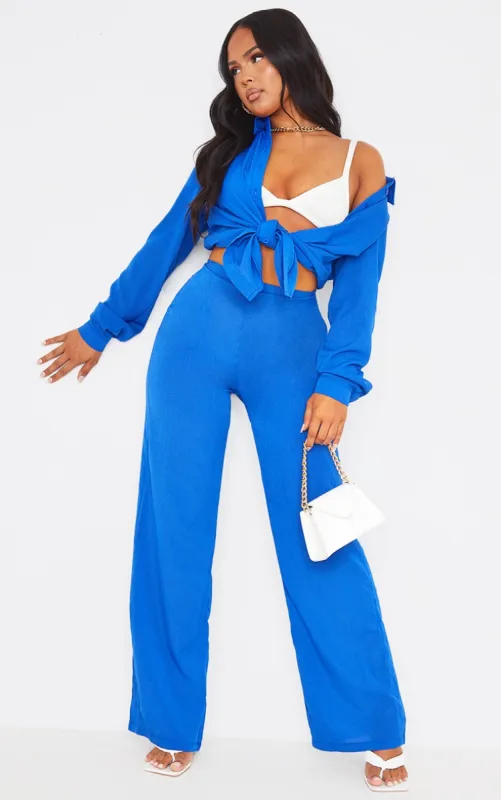 Blue Wide Leg Trousers sold by Pretty Little Thing