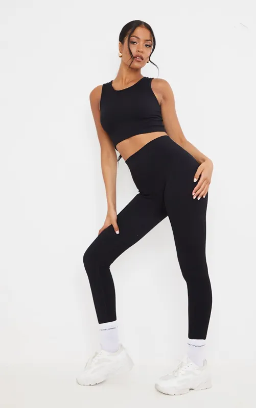 Tall  Black Structured Contour Ribbed Leggings sold by Pretty Little Thing
