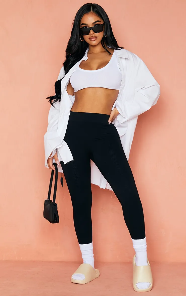 Petite Black Contour Rib Seamless Leggings sold by Pretty Little Thing