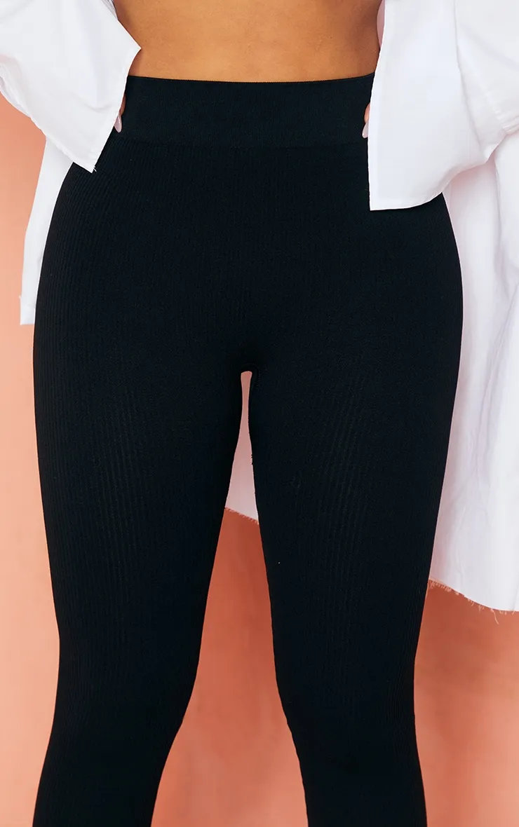 Petite Black Contour Rib Seamless Leggings sold by Pretty Little Thing product image thumbnail 4