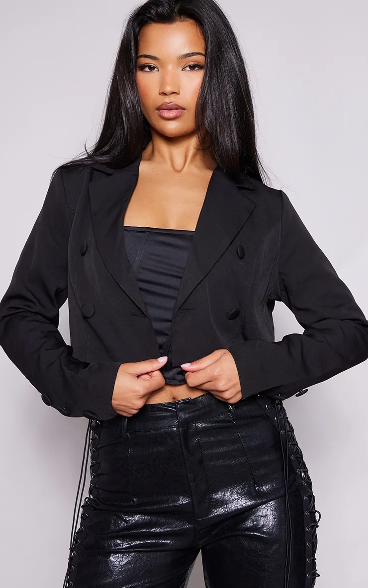 Black Cropped Double Button Blazer sold by Pretty Little Thing product image thumbnail 4