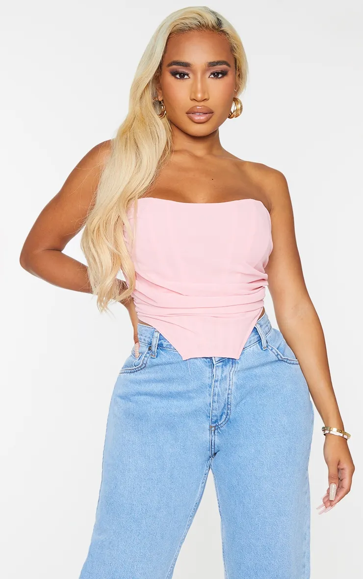 Shape Pink Chiffon Ruched Corset Crop Top sold by Pretty Little Thing product image thumbnail 3