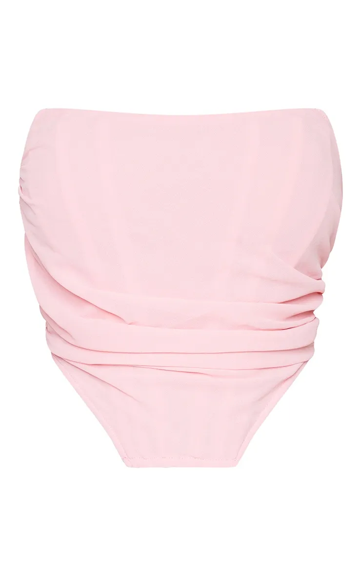 Shape Pink Chiffon Ruched Corset Crop Top sold by Pretty Little Thing product image thumbnail 5