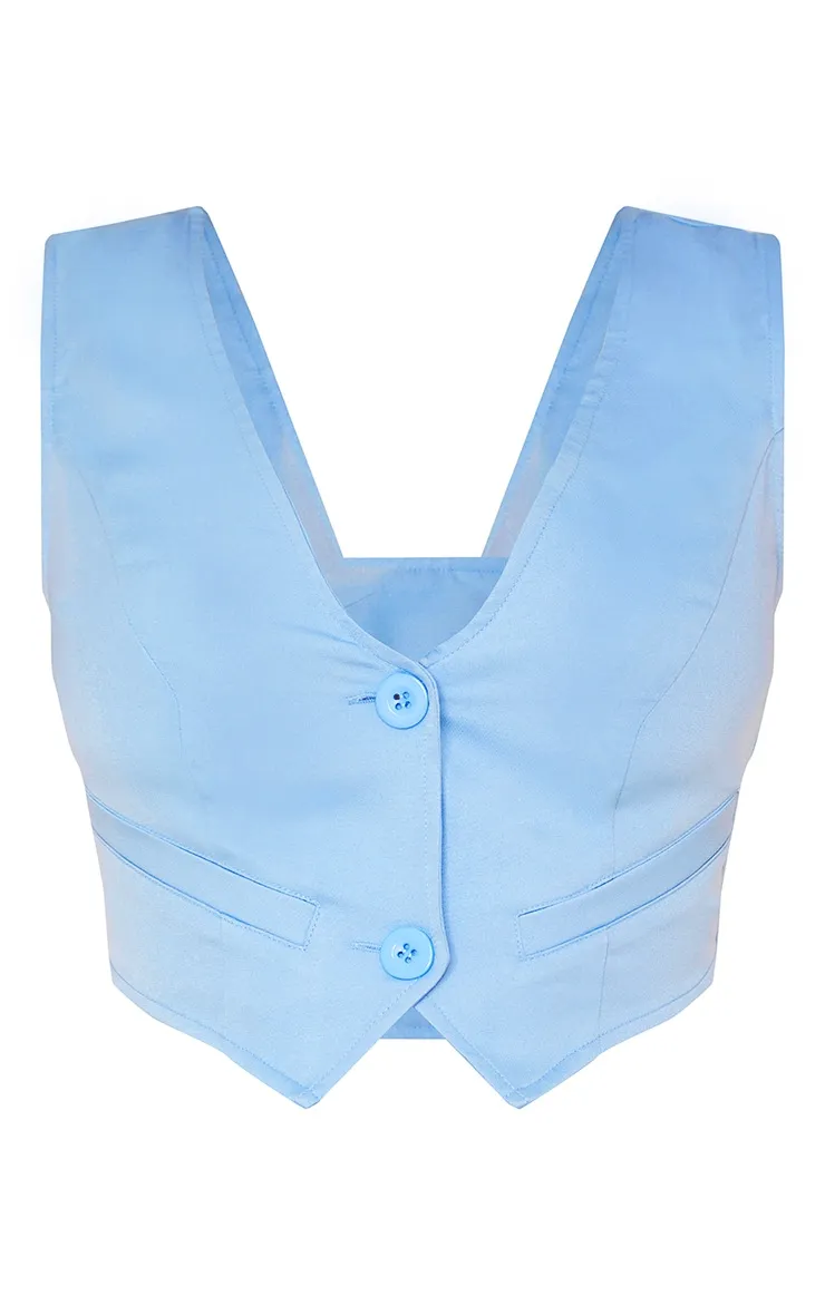 Pastel Blue Woven Belted Back Detail Suit Waistcoat Top sold by Pretty Little Thing product image thumbnail 5