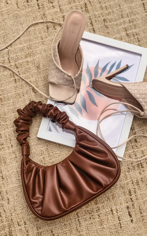 Chocolate Extreme Ruched Handle Shoulder Bag sold by Pretty Little Thing