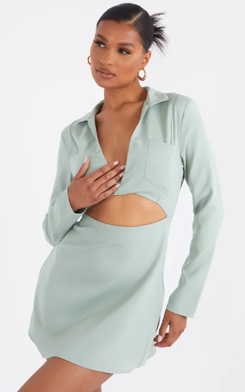 Sage Green Cut Out Collar Detail Bodycon Dress sold by Pretty Little Thing