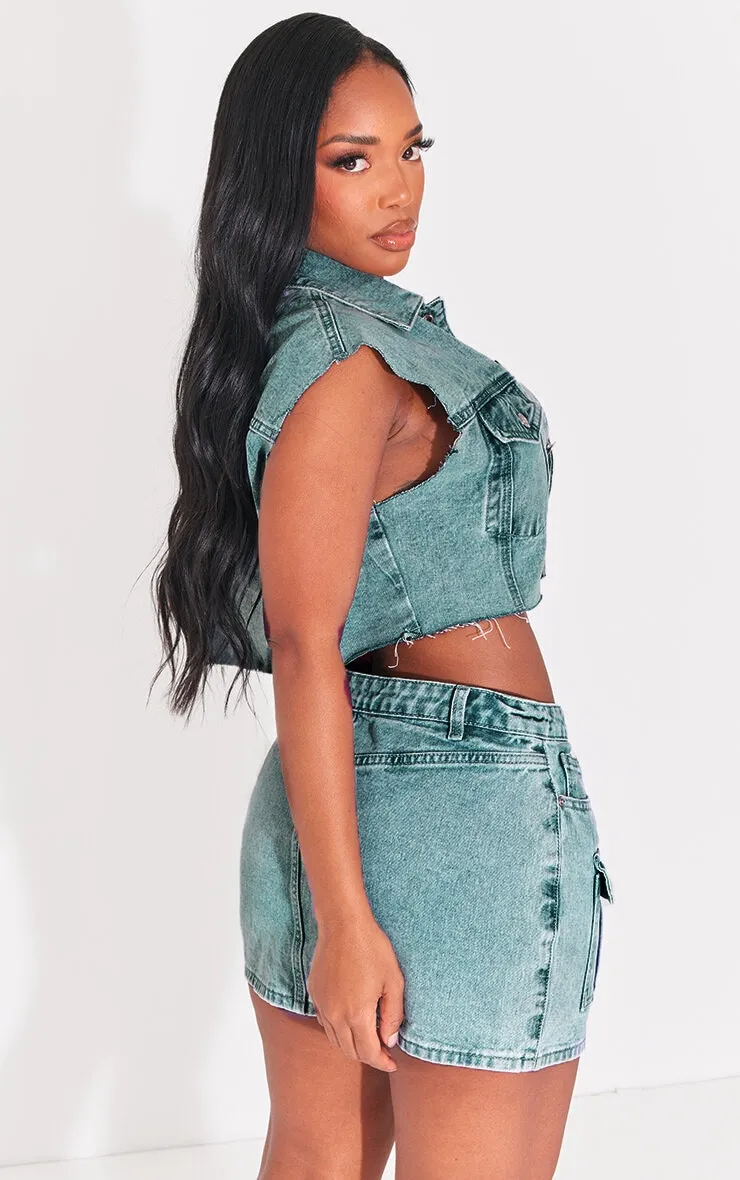 Shape Vintage Wash Washed Denim Raw Hem Edge Cropped Jacket sold by Pretty Little Thing product image thumbnail 2