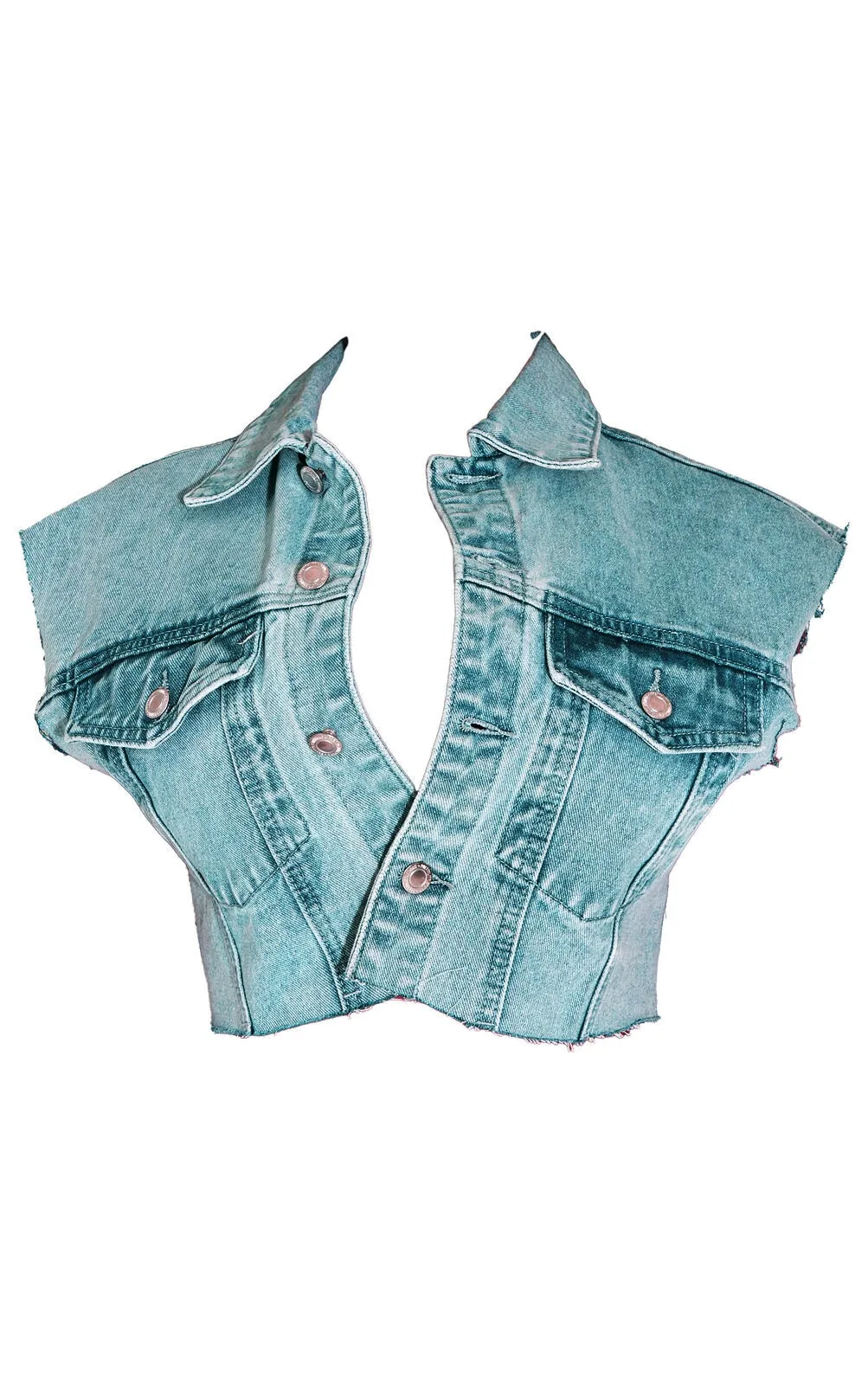 Shape Vintage Wash Washed Denim Raw Hem Edge Cropped Jacket sold by Pretty Little Thing product image thumbnail 4