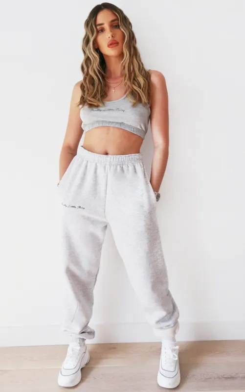 PRETTYLITTLETHING Grey Embroidered Detail Cuffed Joggers sold by Pretty Little Thing