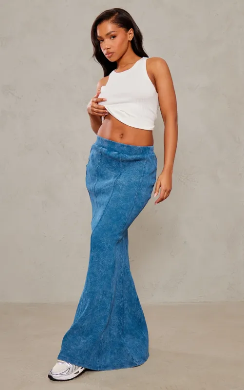 Steel Blue Acid Wash Rib Flippy Maxi Skirt sold by Pretty Little Thing