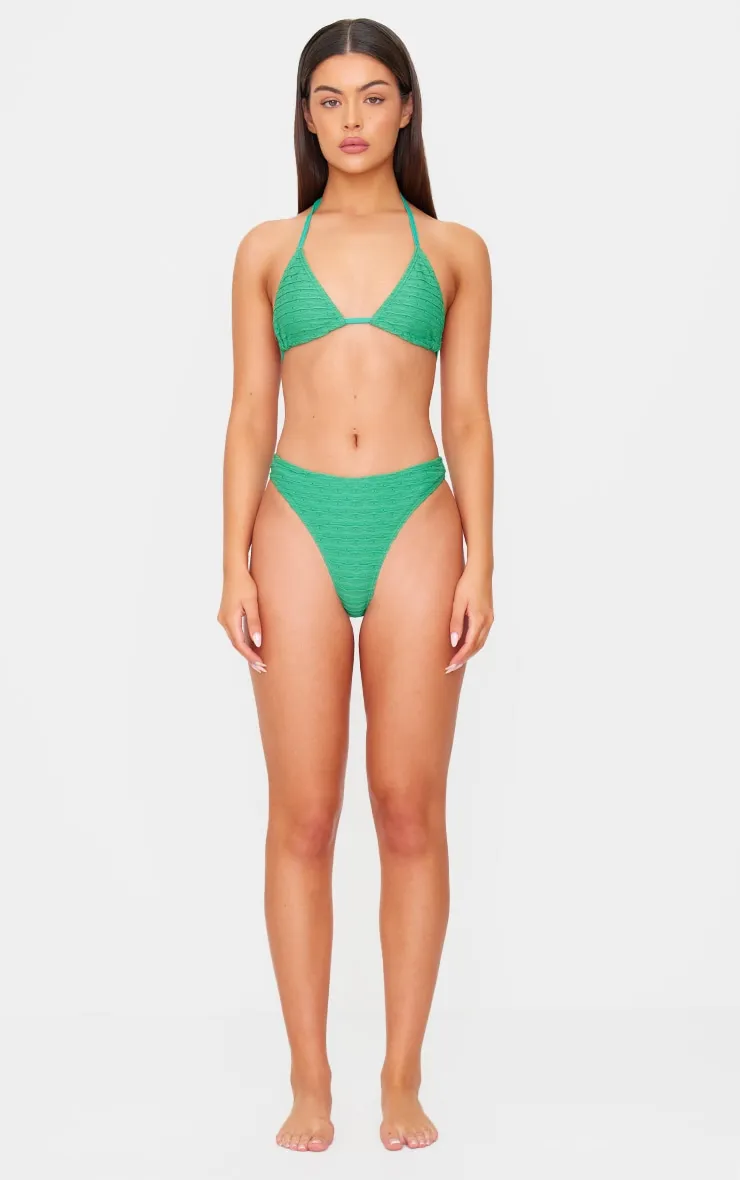 Green Textured High Leg Bikini Bottoms sold by Pretty Little Thing