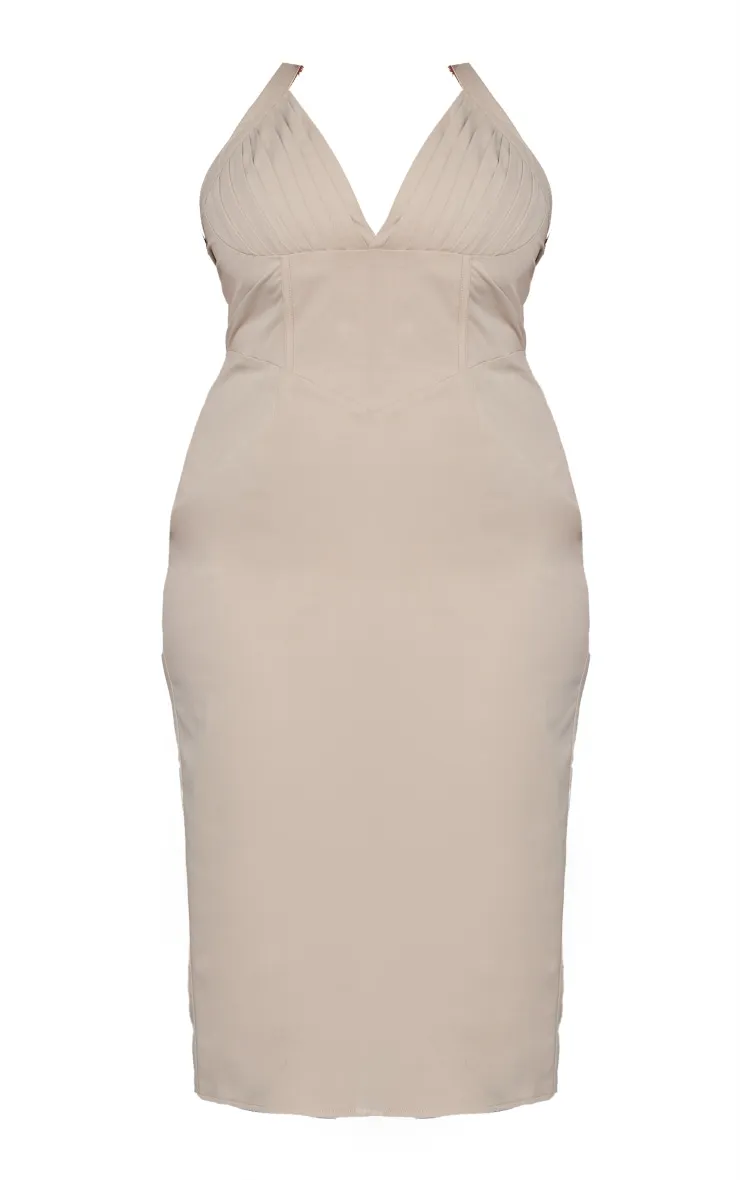 Plus Beige Pleated Bust Midi Dress sold by Pretty Little Thing product image thumbnail 5