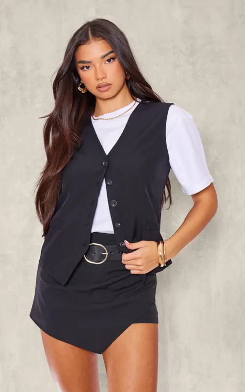 Black Linen Look Contrast Button Oversized Waistcoat sold by Pretty Little Thing