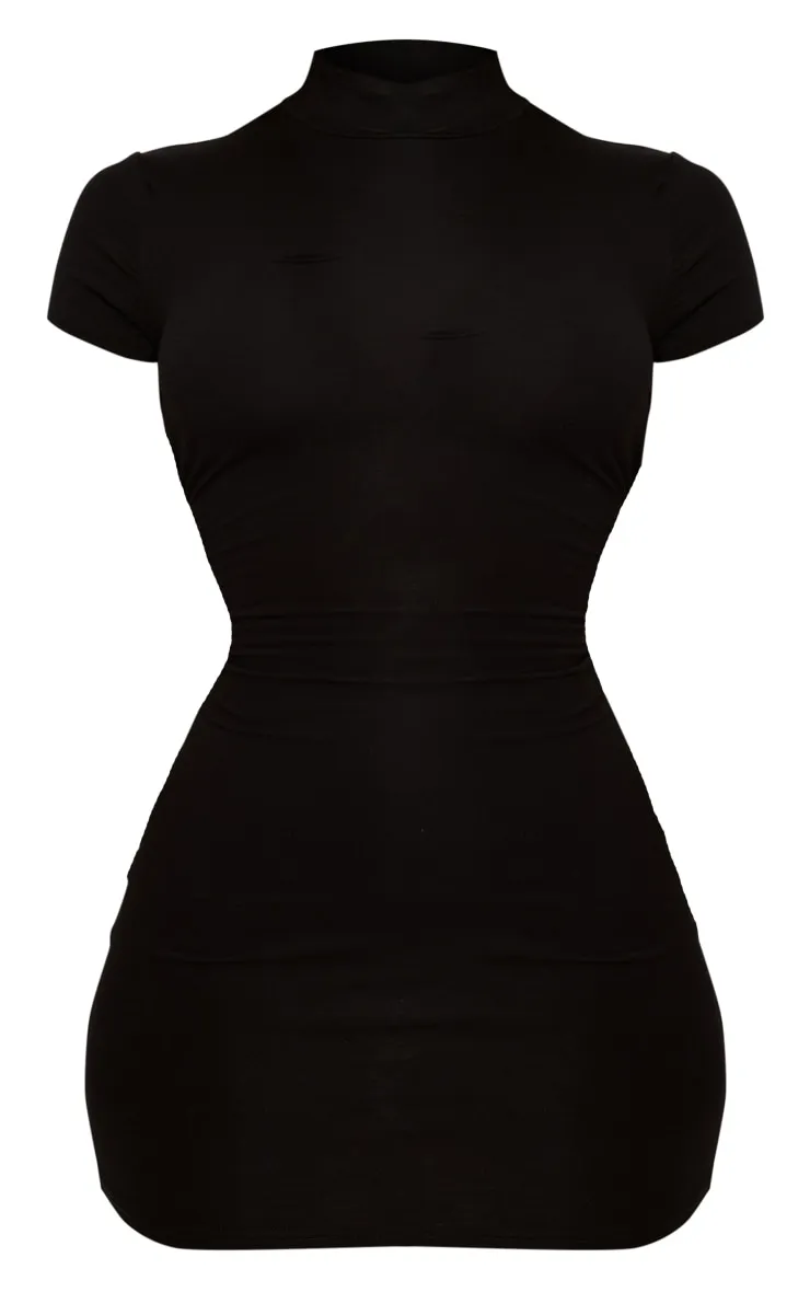 Black Jersey High Neck Cap Sleeve Bodycon Dress sold by Pretty Little Thing product image thumbnail 5