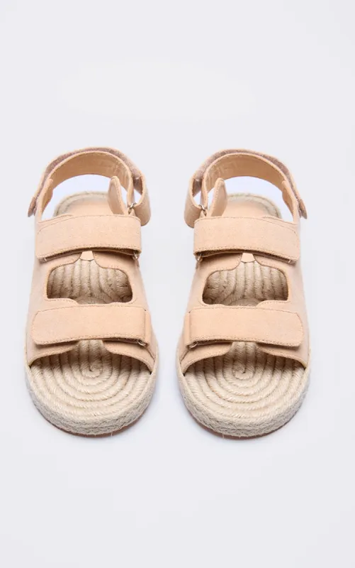 Camel Faux Suede Espadrille Sole Velcro Sandals sold by Pretty Little Thing