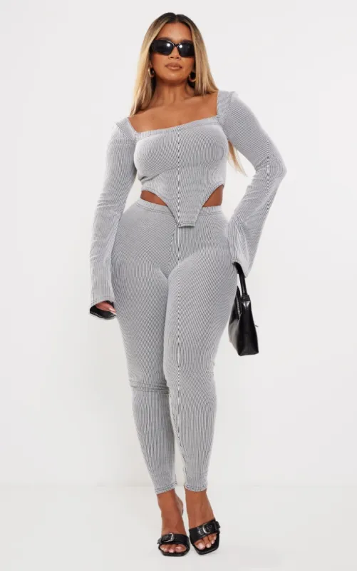 Shape Light Grey Ribbed High Waisted Leggings sold by Pretty Little Thing