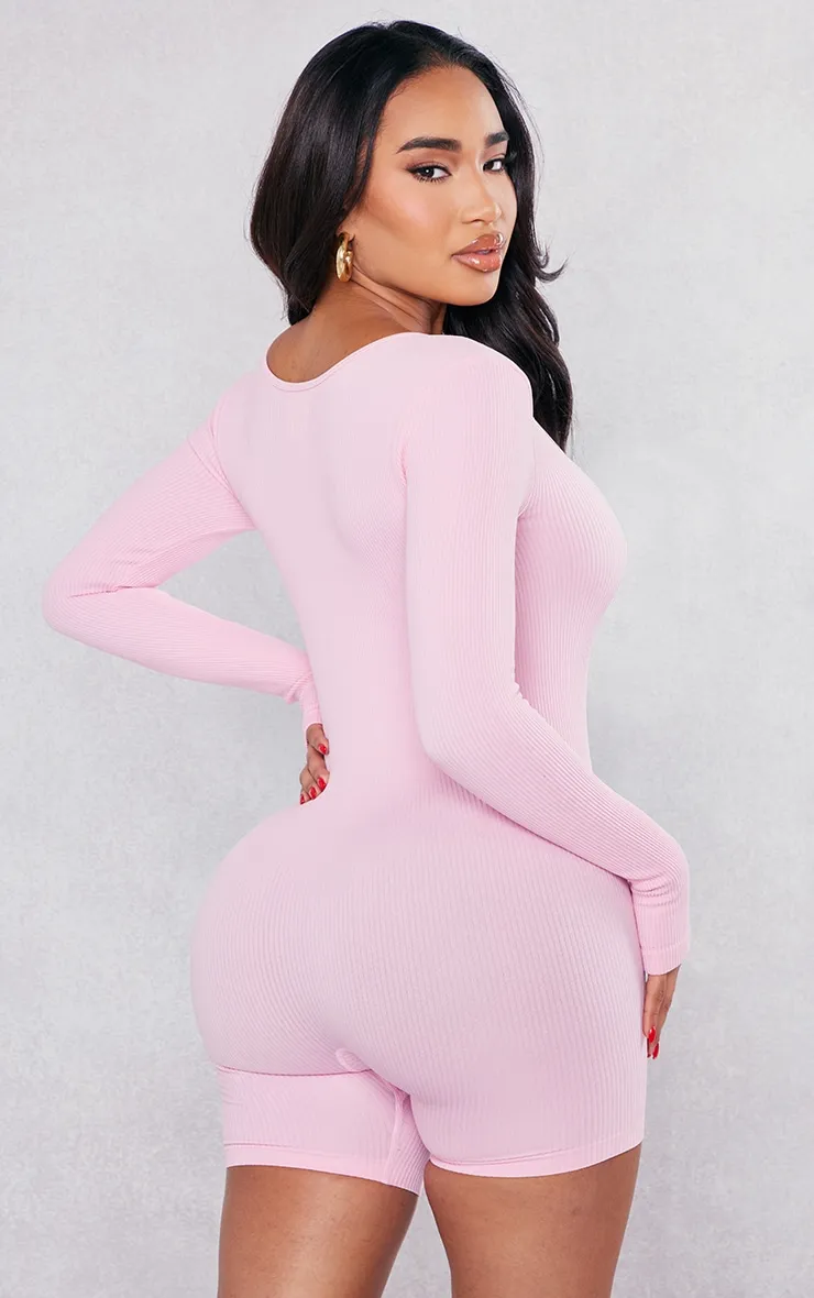 Shape Light Pink Contour Ribbed Long Sleeve Unitard sold by Pretty Little Thing product image thumbnail 2