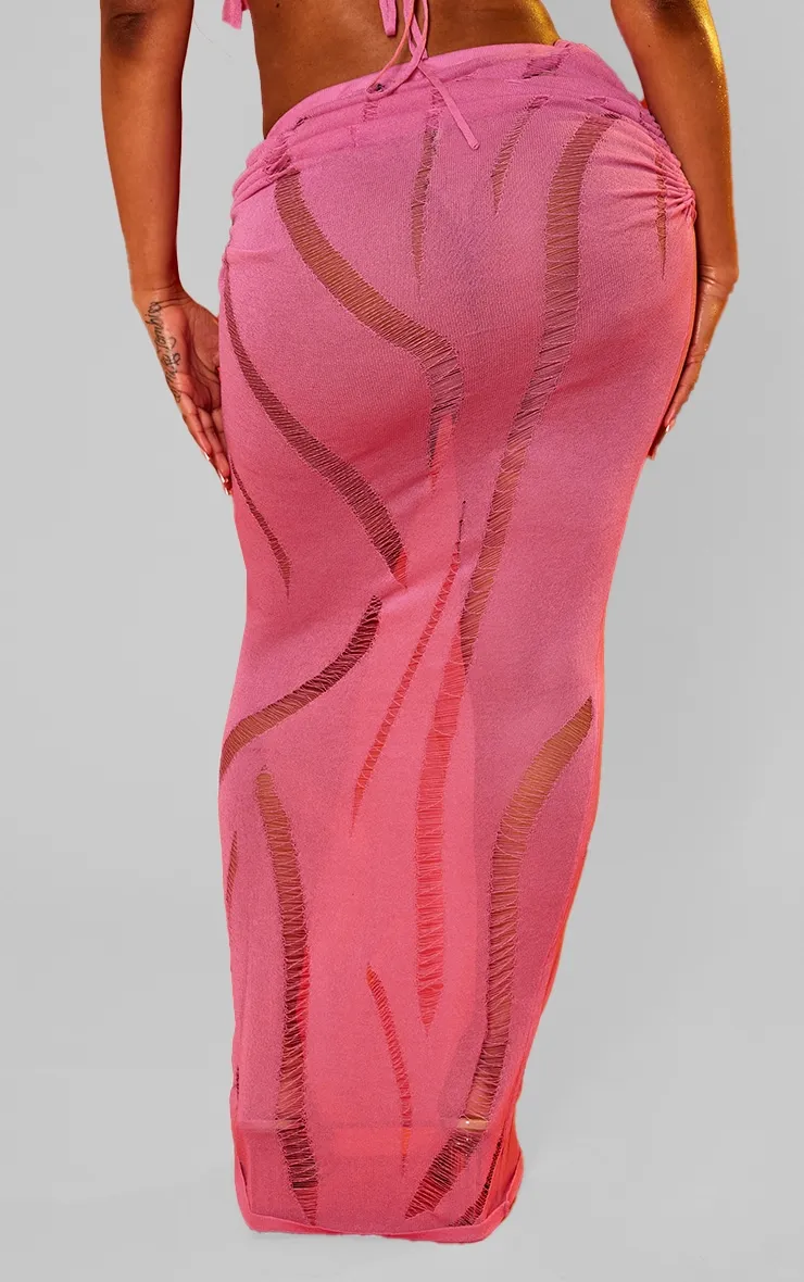 Shape Bright Pink Knit Ladder Detailed Low Rise Ruched Side Maxi Skirt sold by Pretty Little Thing product image thumbnail 3