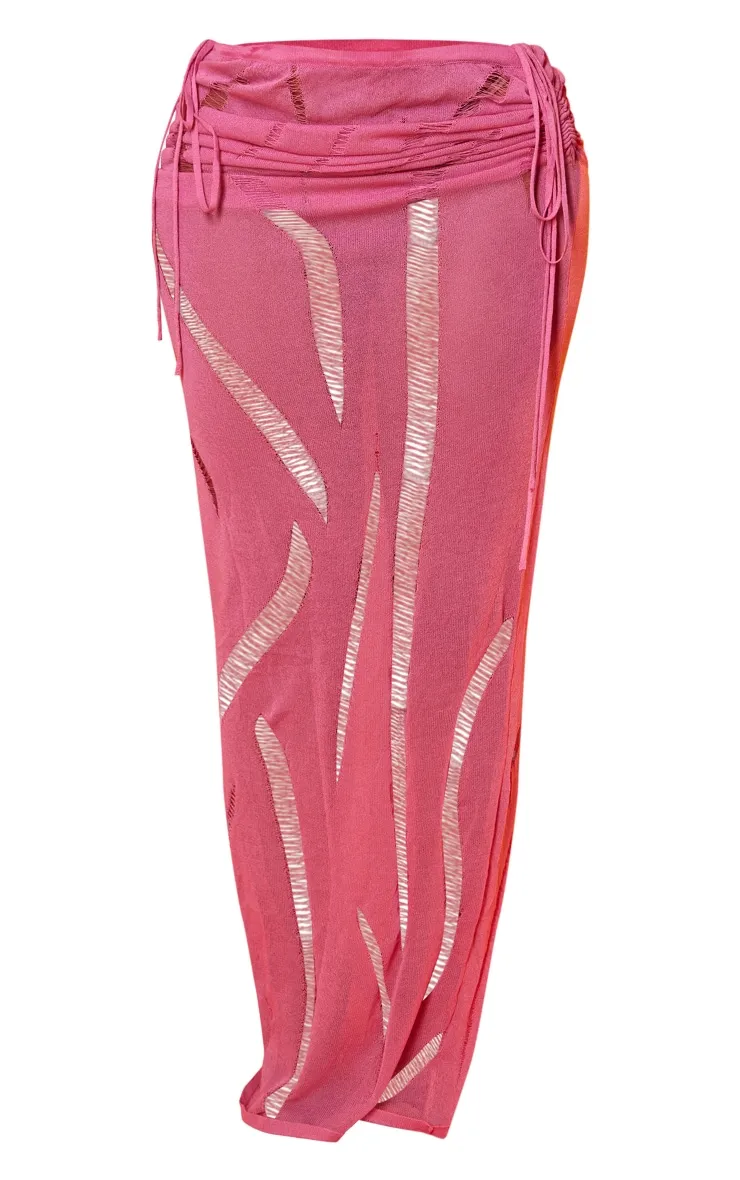 Shape Bright Pink Knit Ladder Detailed Low Rise Ruched Side Maxi Skirt sold by Pretty Little Thing product image thumbnail 5