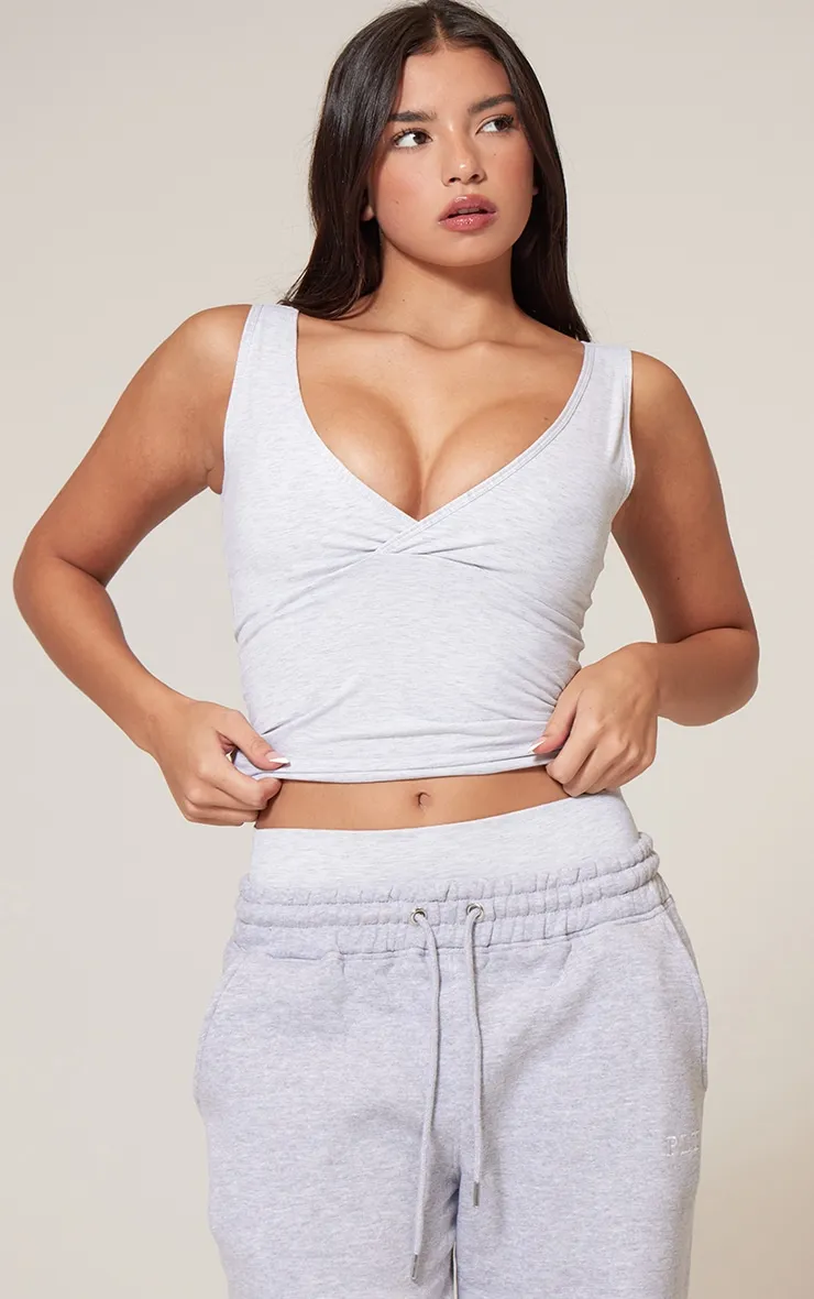 Ash Grey Marl Sculpt V Front Longline Padded Sports Bra sold by Pretty Little Thing