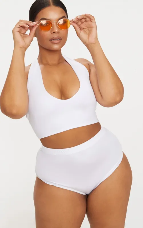 Plus White High Waist Halterneck Bikini Set sold by Pretty Little Thing