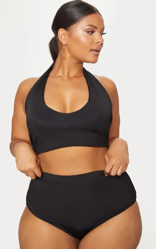 Plus Black High Waist Halterneck Bikini Set sold by Pretty Little Thing