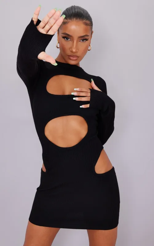 Black Knitted Cut Out Bodycon Dress sold by Pretty Little Thing