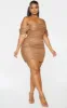 Plus Mocha Sequin Bardot Bodycon Dress sold by Pretty Little Thing