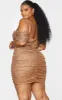 Plus Mocha Sequin Bardot Bodycon Dress sold by Pretty Little Thing
