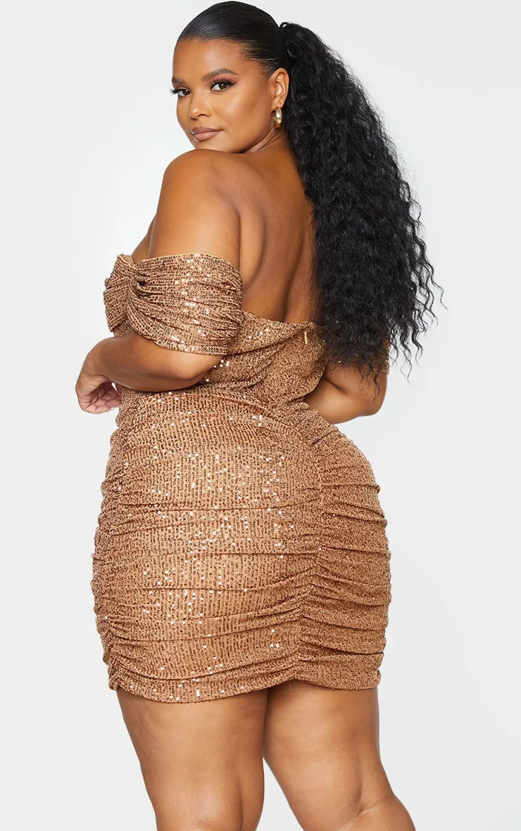 Plus Mocha Sequin Bardot Bodycon Dress sold by Pretty Little Thing product image thumbnail 2