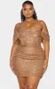 Plus Mocha Sequin Bardot Bodycon Dress sold by Pretty Little Thing